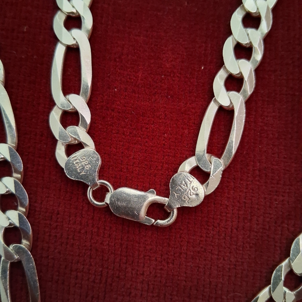 925 Italy Sterling 24" Figaro Chain 10mm - Picture 5 of 11